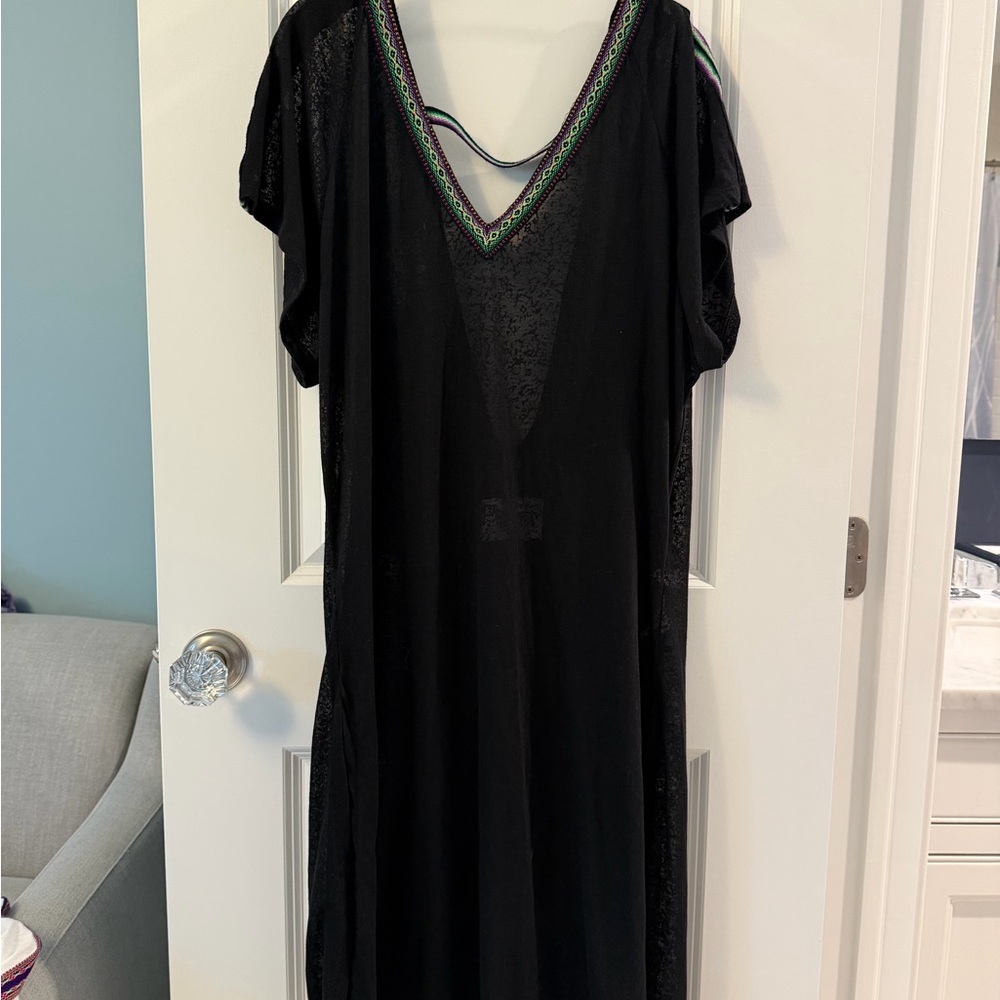 Pitusa Black Mini Dress/Cover-Up with Multicolor Trim